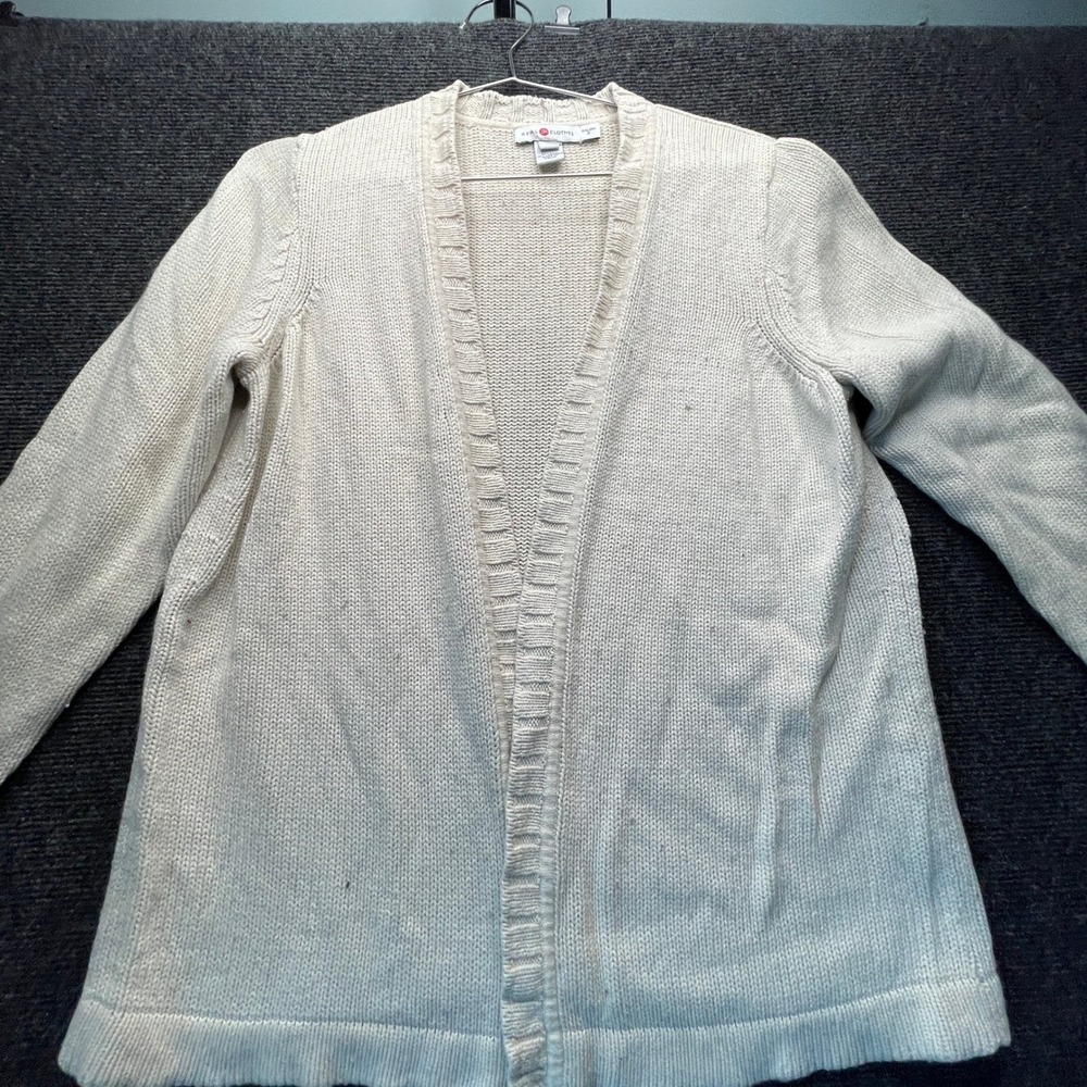 Real Clothes Cardigan Women 1X Cream Silk Cashmere Open Front Quiet Luxury Knit